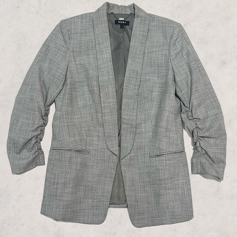 DKNY Women’s Light Gray Ruched Sleeve Blazer- Size 6